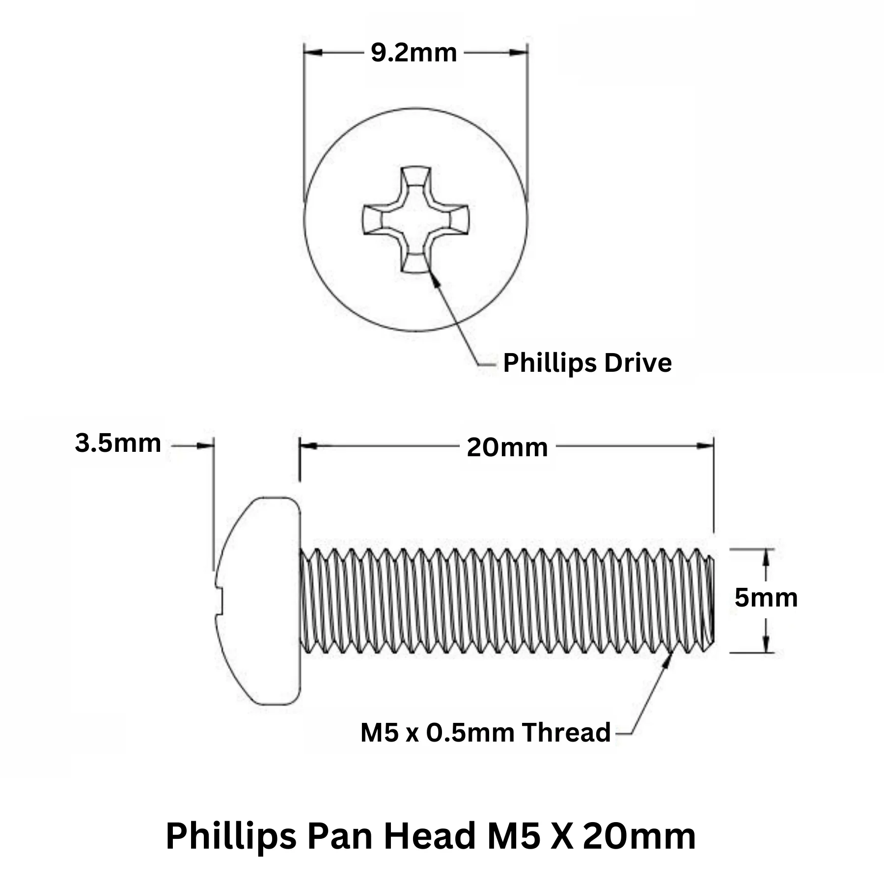 M5 X 20mm Phillips Pan head SS 304 Screw (Dia. 5mm, Length 20mm) - Image 3